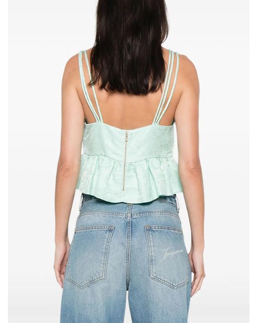 Sandro Blue Floral-Pattern Ruffled Top