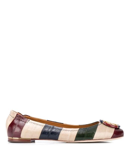 Tory Burch Striped Leather Ballerina Shoes | Lyst