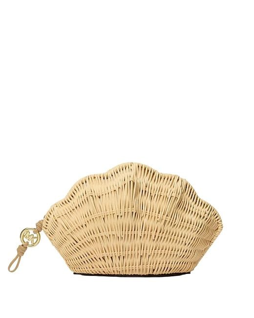 Michael Kors Natural Shell-Shaped Woven Rattan Clutch Bag