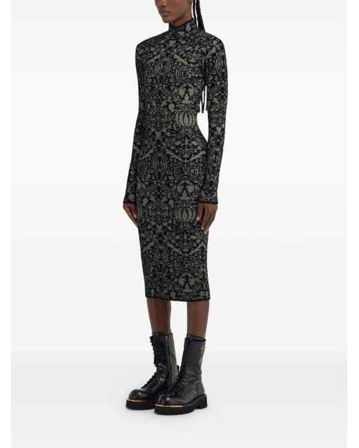 Abito Midi Con Logo A Intarsio di Roberto Cavalli in Black
