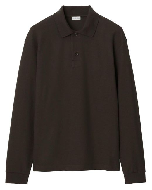 Burberry Black Long-sleeve Cotton Polo Shirt for men