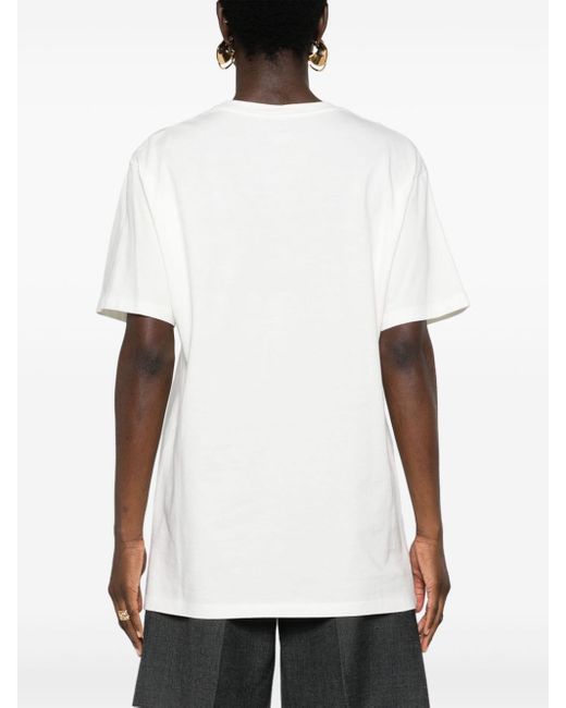Gucci White T-Shirt Aus Baumwolljersey Mit Stickerei