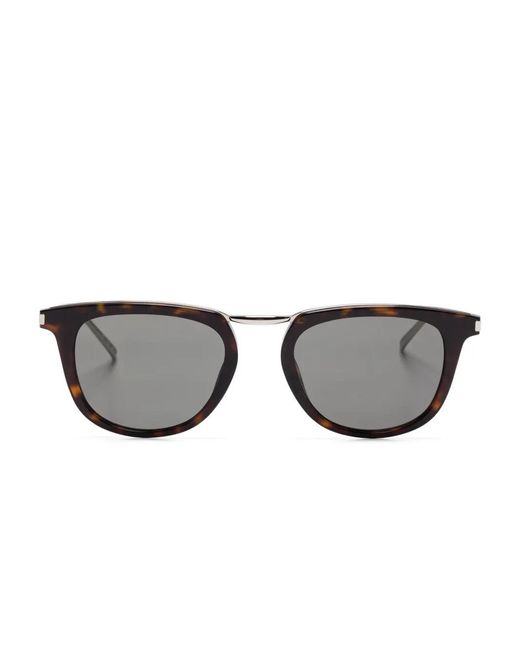 Saint Laurent Gray Tortoiseshell-Effect Square-Frame Sunglasses