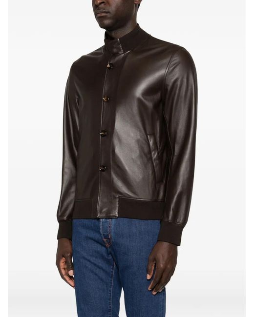 KIRED Black Buttoned Leather Jacket for men