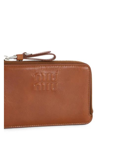 Miu Miu Brown Logo-Embossed Leather Clutch Bag