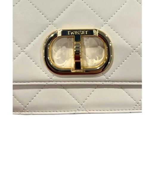 Twinset Natural Quilted Logo-Plaque Crossbody Bag