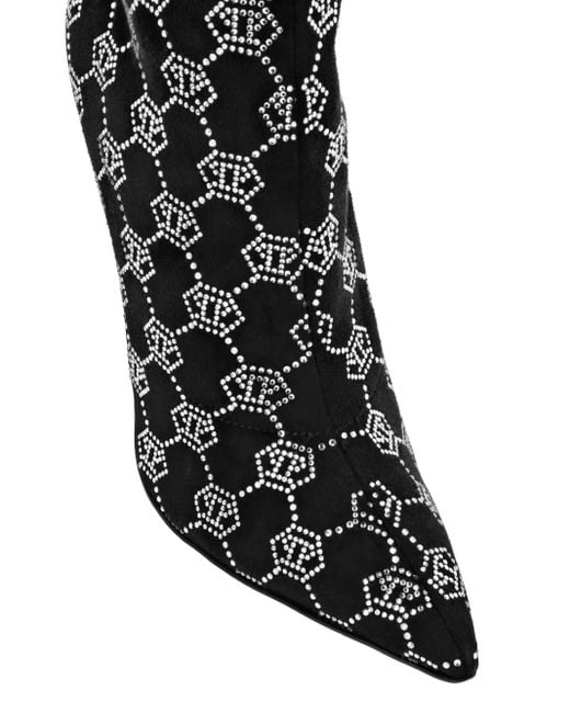 Philipp Plein Black Logo-Rhinestone Boots