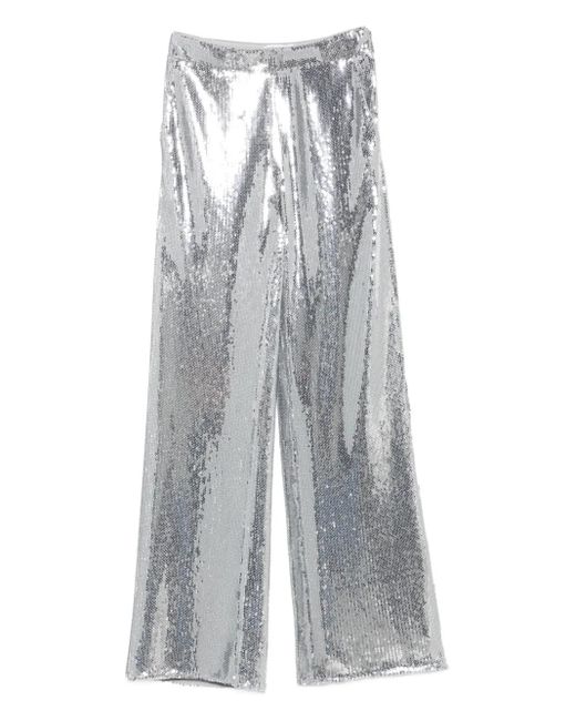 Patrizia Pepe Gray Sequin-Embellished Flared Trousers