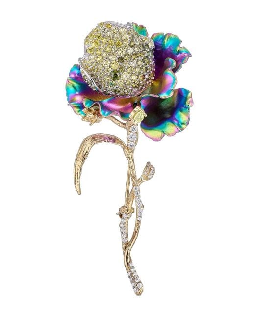 Anabela Chan Blue 18Kt Vermeil Floral Gemstone Brooch