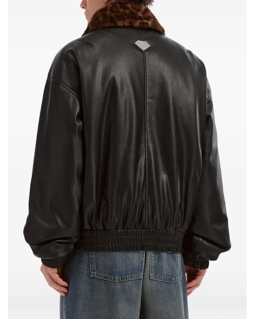 FIVE CM Black Leopard-Print-Collar Jacket for men