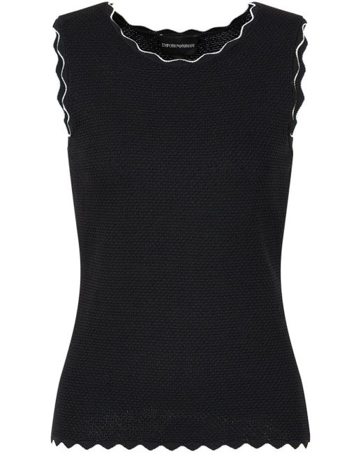 Emporio Armani Black Scalloped Knitted Vest Top