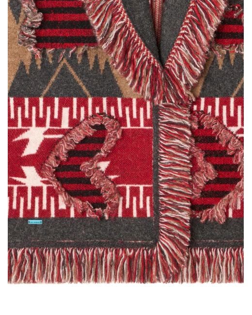 Alanui Red Grunge Anthem Fringed Patterned Coat