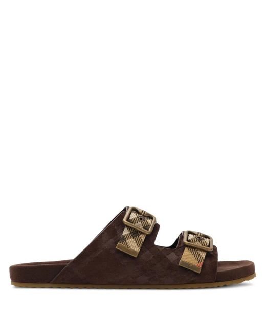 Burberry Brown Checked Suede Sandals for men