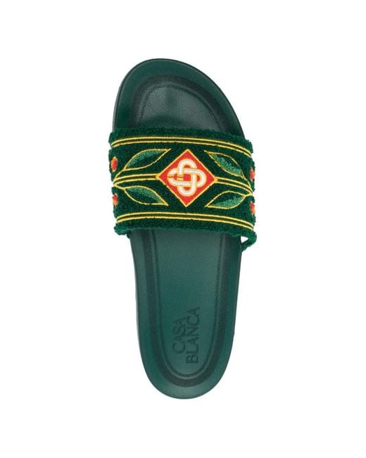 Casablanca Green Floral-Embroidered Slides for men