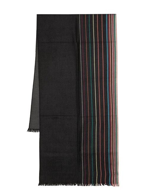 Paul Smith Black Signature Stripe Wool Scarf for men