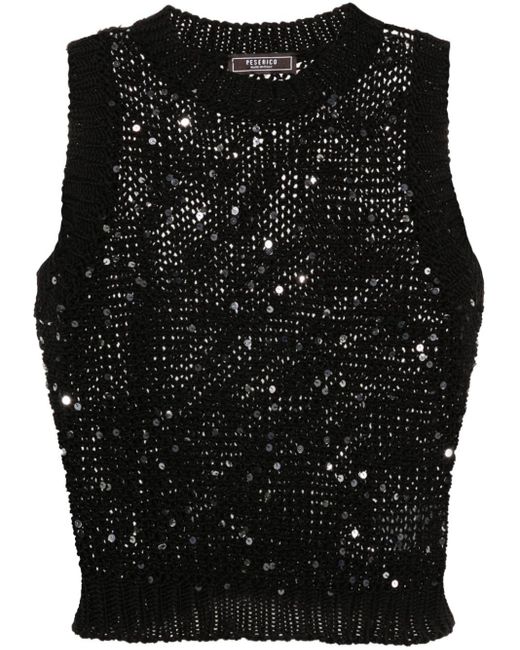 Peserico Black Sequined Cropped Knitted Top