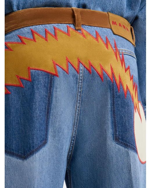 メンズ Marni X Slawn & Soldier ベルベットトリム ジーンズ Blue