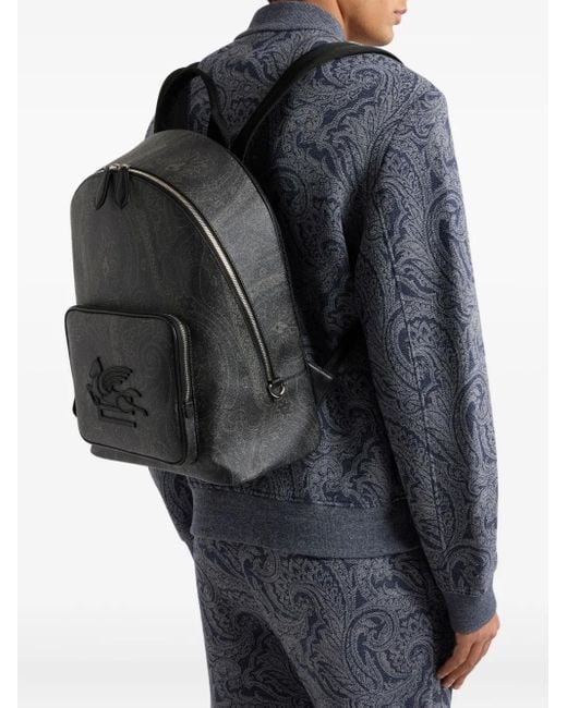 Etro Black Paisley Print Backpack for men