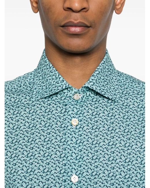 Kiton Katoenen Overhemd Met Bloemenprint in het Blue voor heren