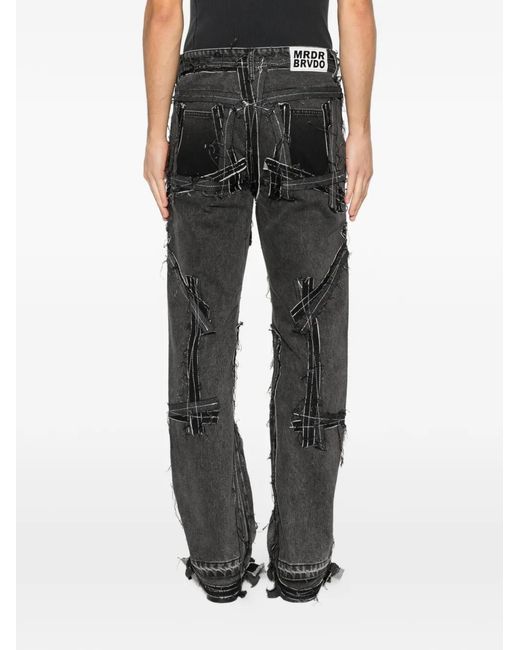 Who Decides War Gray Exposure Frayed Jeans for men