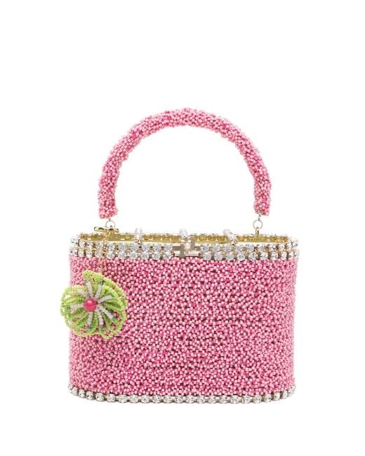 Rosantica Pink Mini Beaded Flower Tote Bag