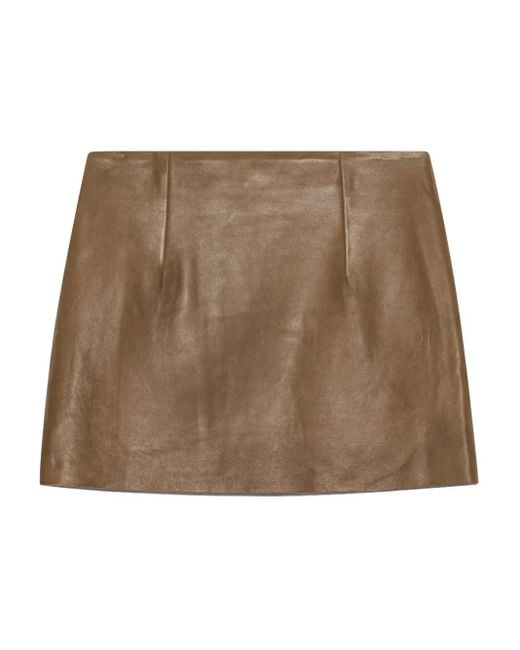Remain Brown Leather Zip-Front Mini Skirt