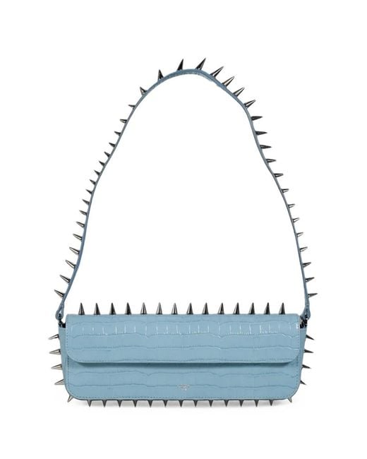 Abra Blue Spike Crocodile-Effect Leather Shoulder Bag
