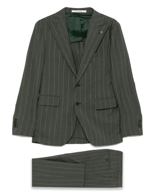 Tagliatore Green Pinstriped Suit for men
