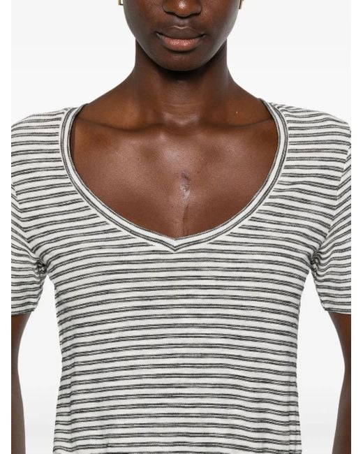 Marc O' Polo Gray Striped V-Neck T-Shirt
