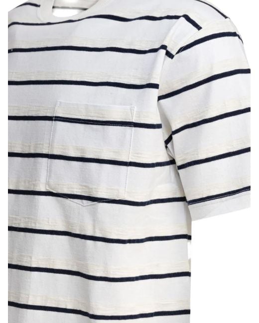 Beams Plus White Pocket Striped T-Shirt for men