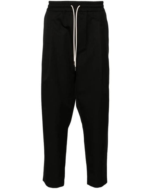 Drole de Monsieur Black Drawstring Twill Cropped Trousers for men