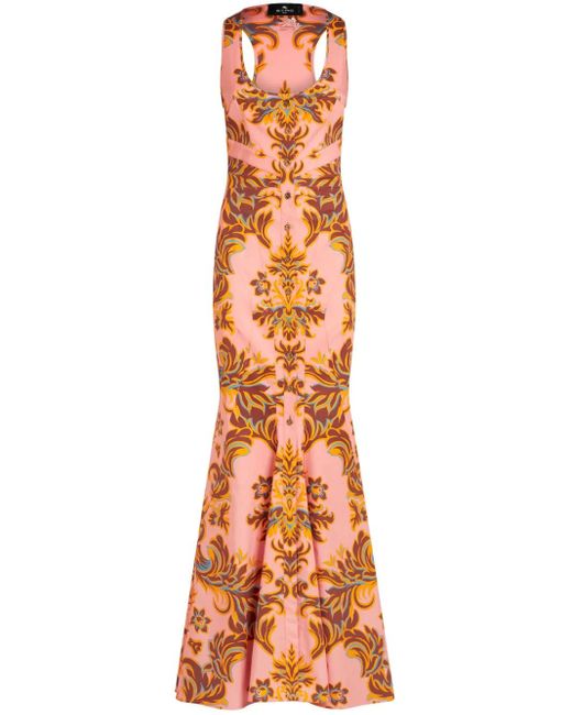 Etro Orange Meerjungfrau-Abendkleid Mit Blumen-Print