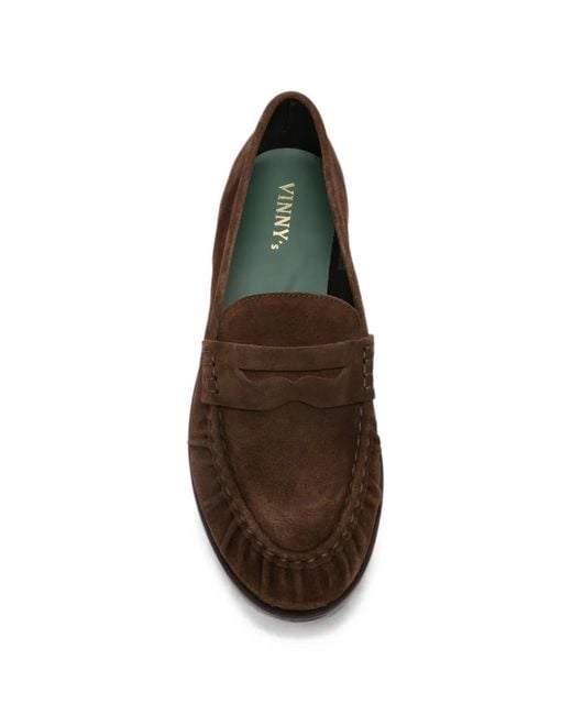 VINNY'S Brown Suede Penny Loafers for men
