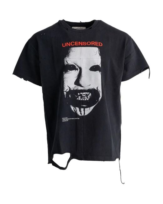 MATIERES FECALES Black Distressed-Effect T-Shirt