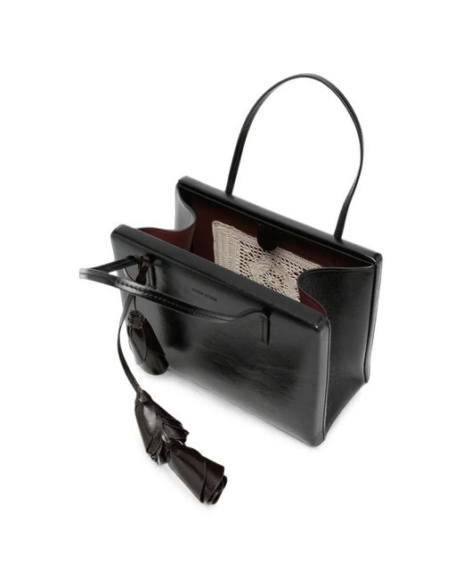 Magda Butrym Black Flower-Pendant Leather Tote Bag