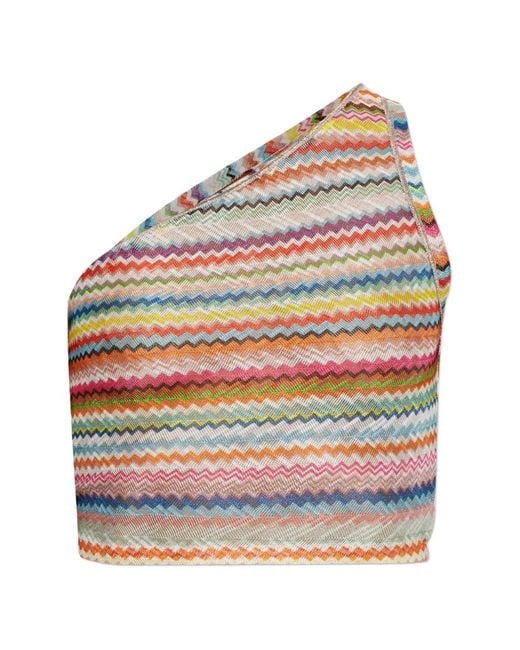 Missoni Gray Zigzag-Knit One-Shoulder Top