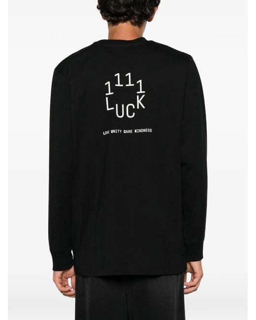 11 11 L.U.C.K. Black Logo-Print Long-Sleeve Sweatshirt