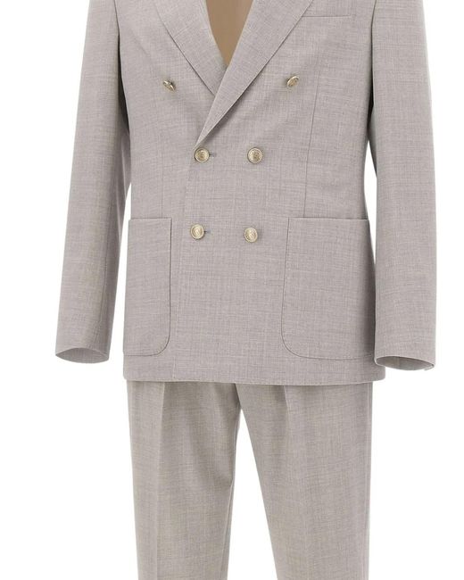 Eleventy Gray Double-Breasted Patch Pocket Suit for men
