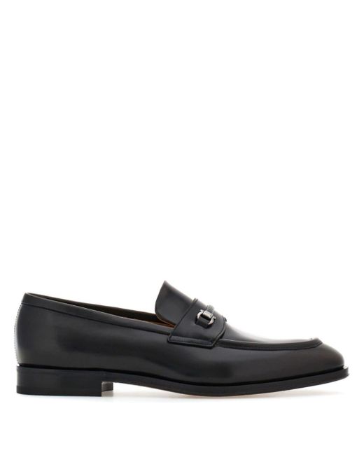 Ferragamo Black Gancini-details Leather Loafers for men