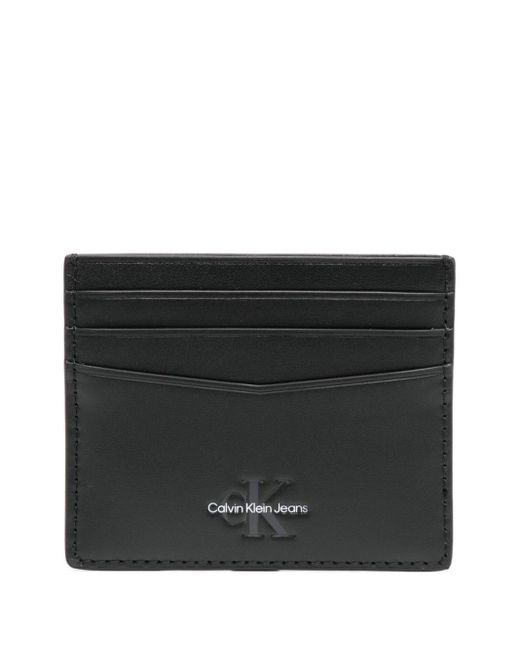Calvin Klein Black Logo-debossed Leather Cardholder for men