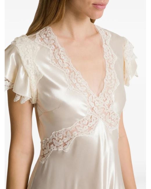 Alberta Ferretti White Lace-Detail Maxi Dress