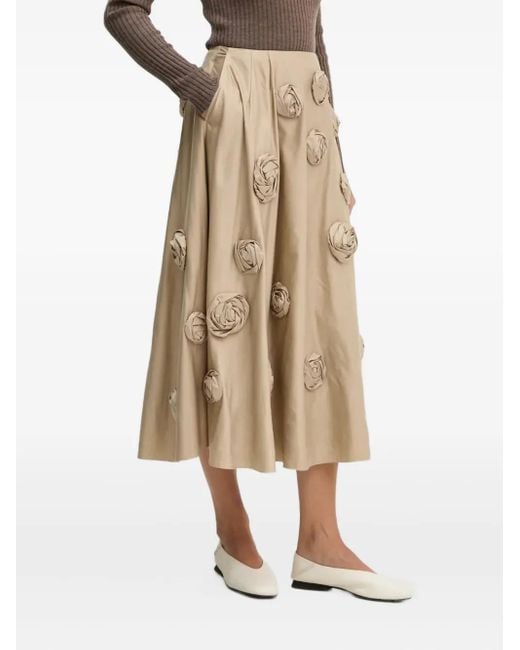 Herskind Natural William Blooming Floral-Appliqué Midi Skirt