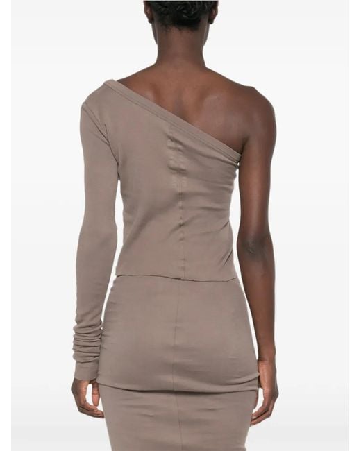 Rick Owens Gray One-Shoulder Asymmetric-Neck Top