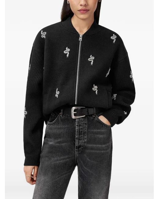 AllSaints Black Snake Embroidered Bomber Jacket