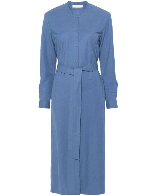 Harris Wharf London Blue Belted Shirt Midi Dress