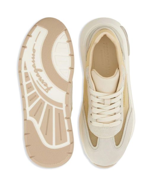 Ferragamo White Gancini Panelled Sneakers