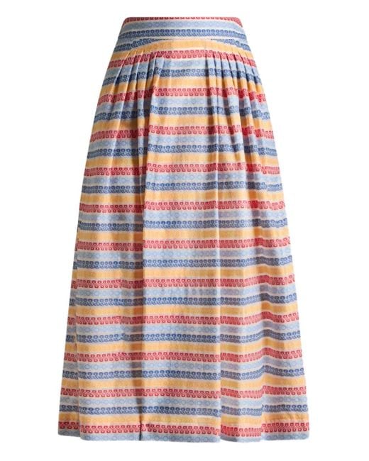 Etro Red Jacquard Pleated Midi Skirt