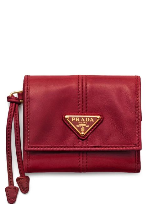 Prada Red Logo-Plaque Leather Wallet