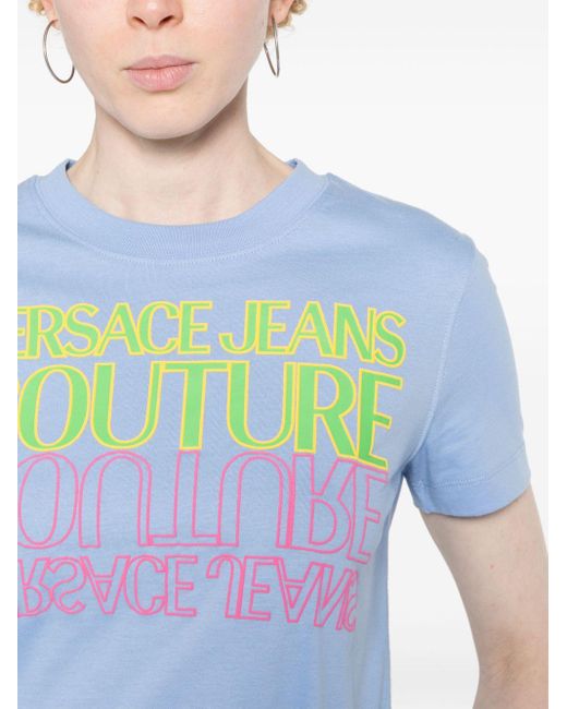 Versace Blue Logo-print Cotton T-shirt