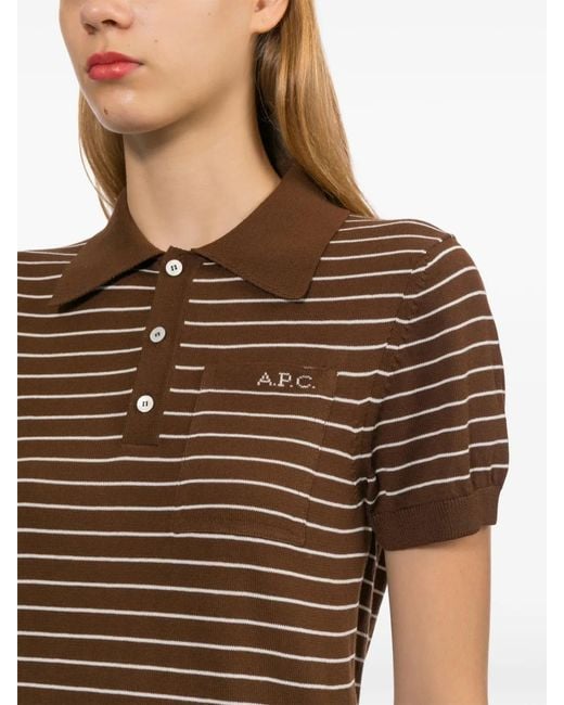 A.P.C. Brown Striped Short-Sleeve Polo Shirt